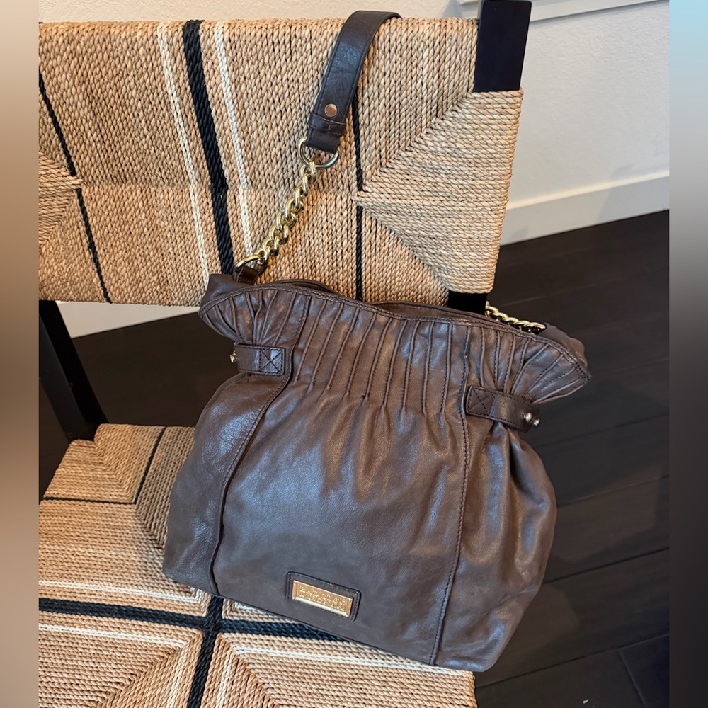 Badgley Mischka Brown & Gold Leather Bag